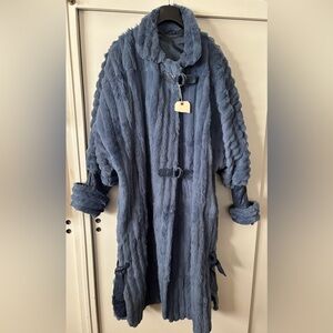Blue Faux Fur Coat with Belt